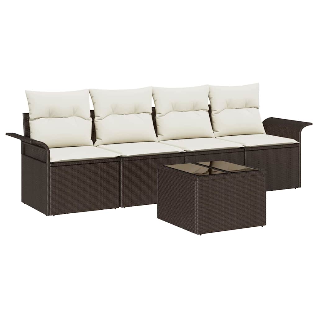 Ensemble de Canapés avec coussin 5 pcs Marron polyrotin