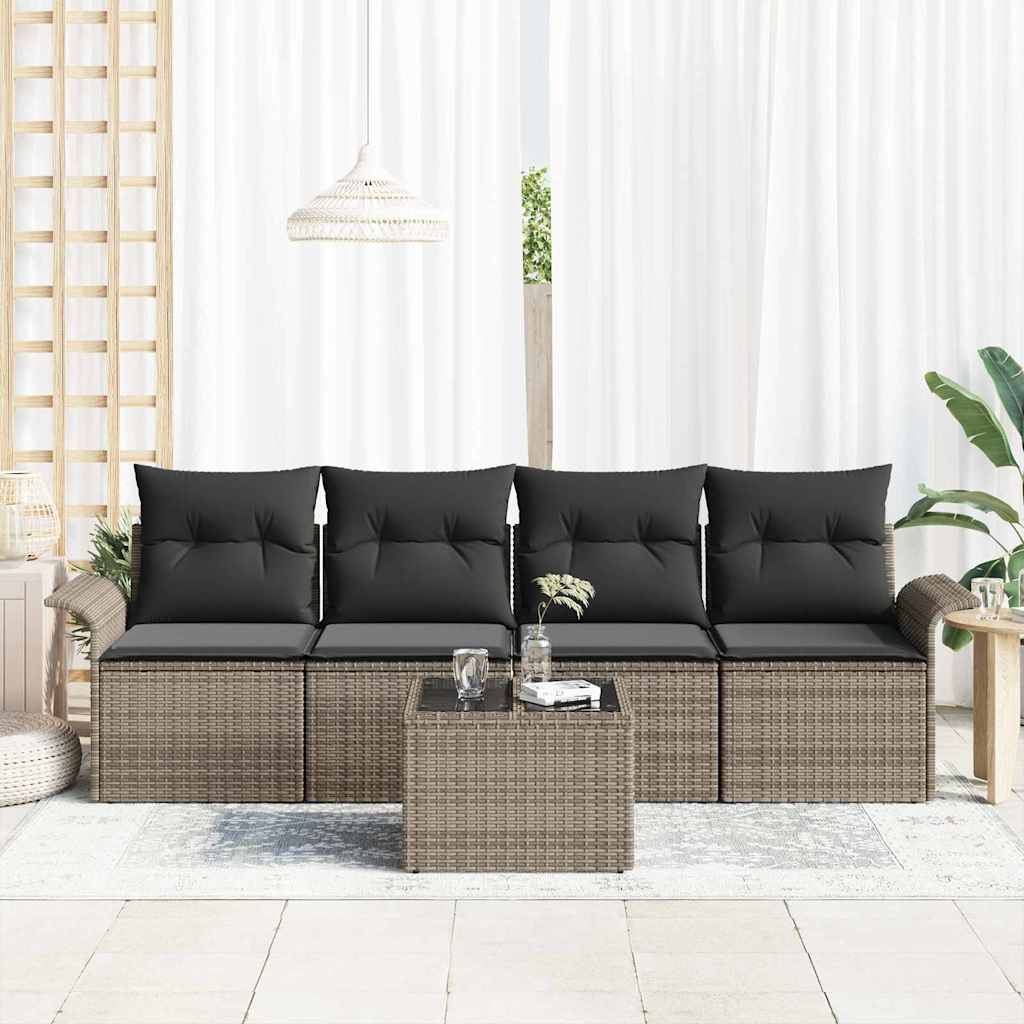 Ensemble de Canapés avec coussin 5 pcs Gris polyrotin