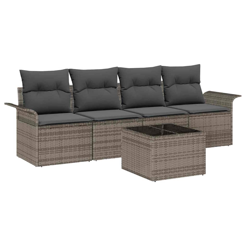 Ensemble de Canapés avec coussin 5 pcs Gris polyrotin