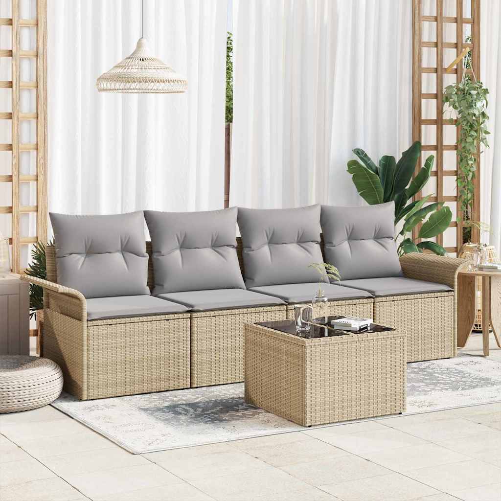 Ensemble de Canapés avec coussin 5 pcs Beige polyrotin