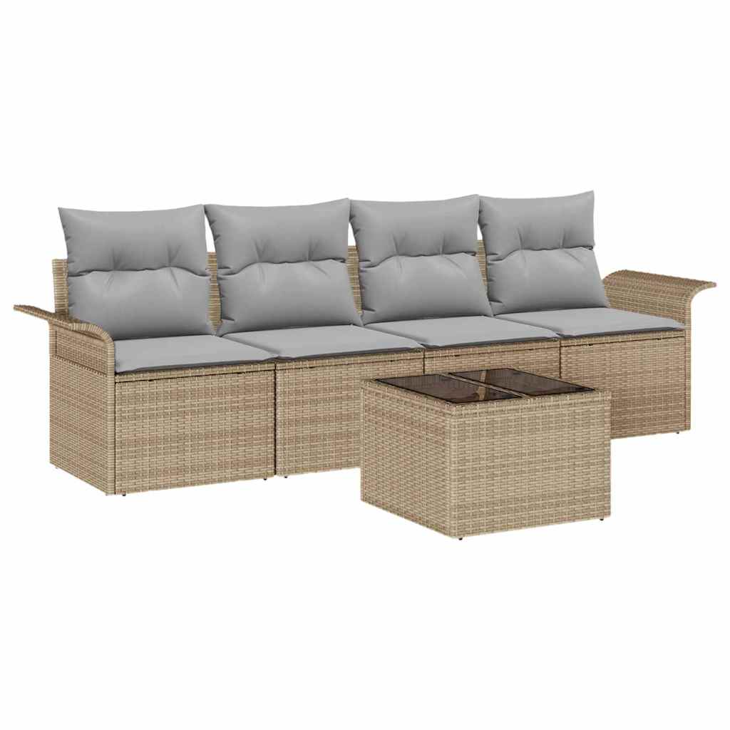 Ensemble de Canapés avec coussin 5 pcs Beige polyrotin