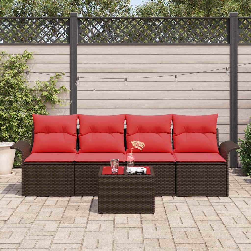Ensemble de Canapés avec coussin 5 pcs Marron polyrotin