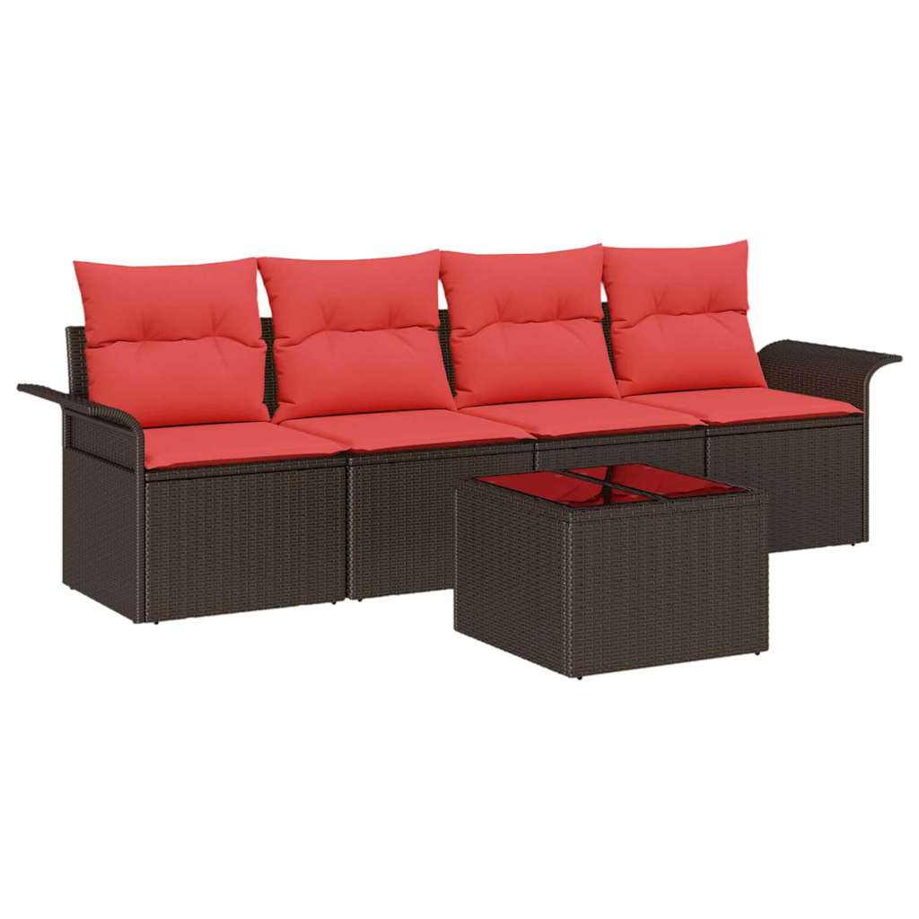 Ensemble de Canapés avec coussin 5 pcs Marron polyrotin
