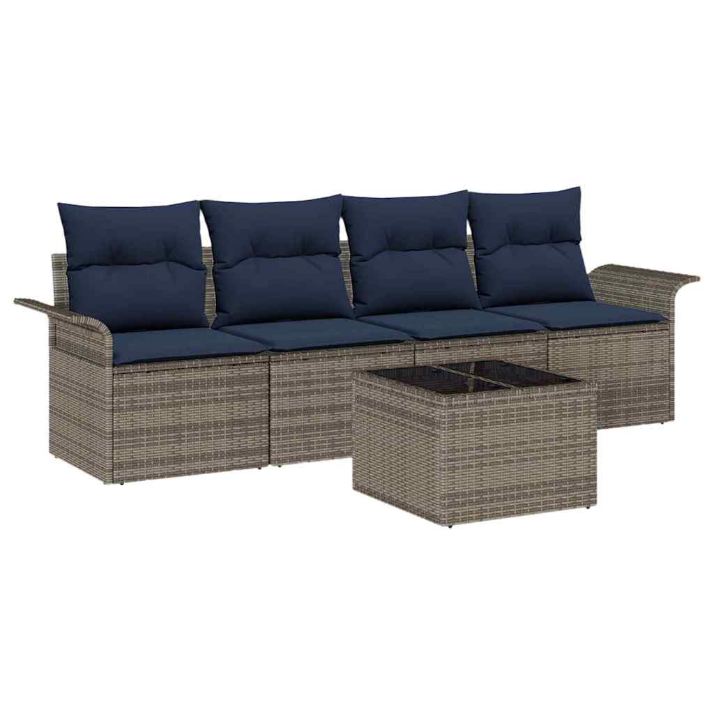 Ensemble de Canapés avec coussin 5 pcs Gris polyrotin