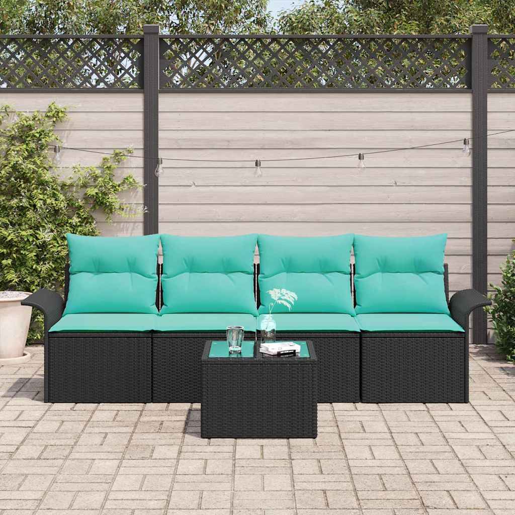Ensemble de Canapés avec coussin 5 pcs Noir polyrotin