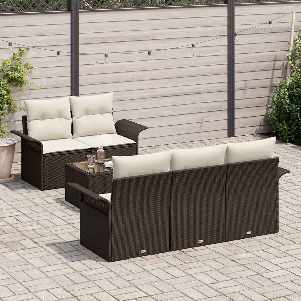 Ensemble de Canapés avec coussin 6 pcs Marron polyrotin