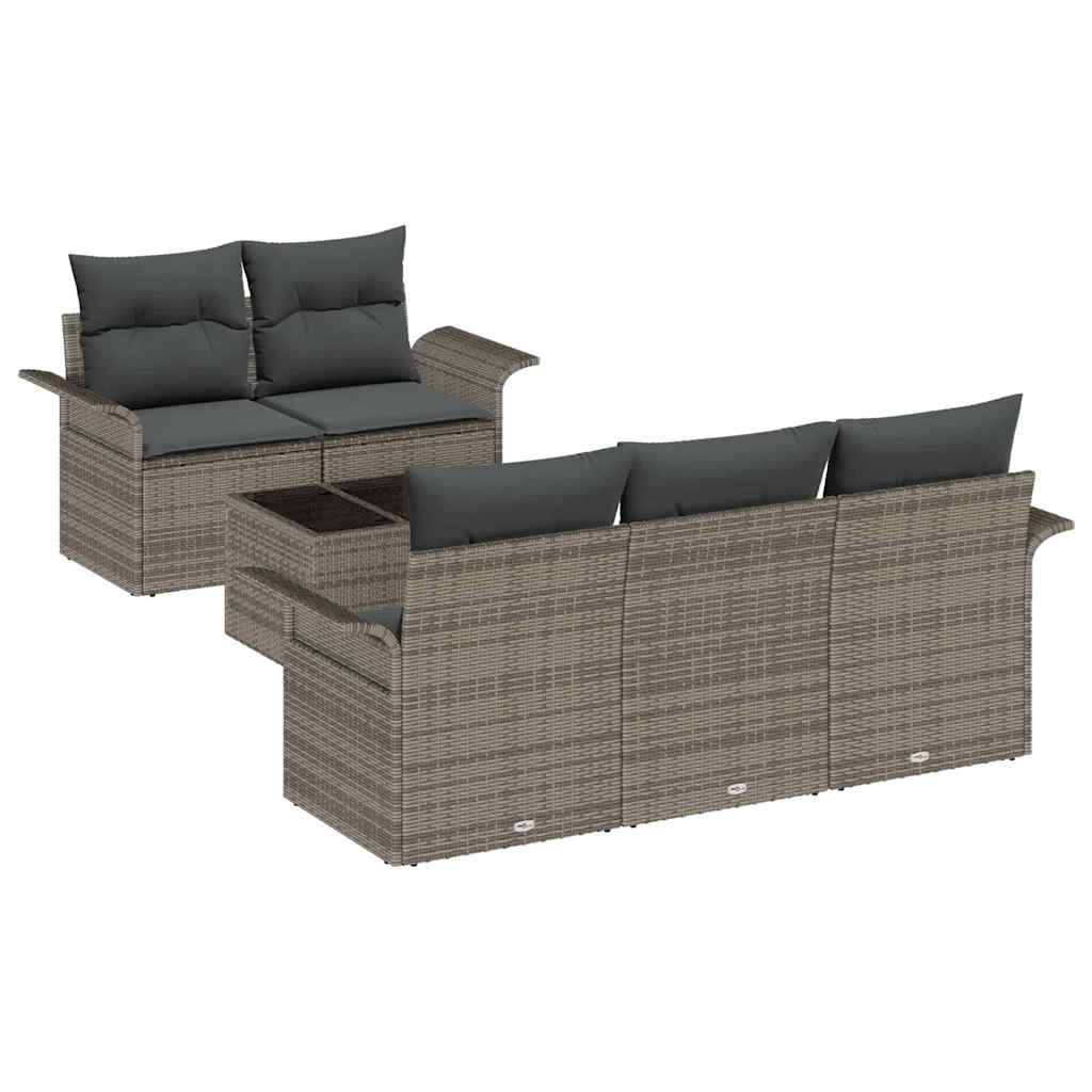 Ensemble de Canapés avec coussin 6 pcs Gris polyrotin