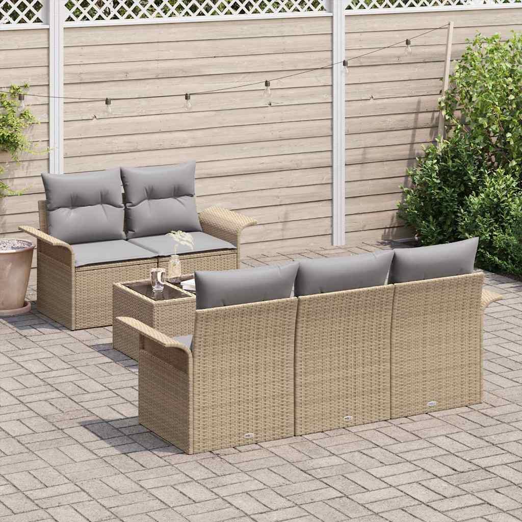 Ensemble de Canapés avec coussin 6 pcs Beige polyrotin