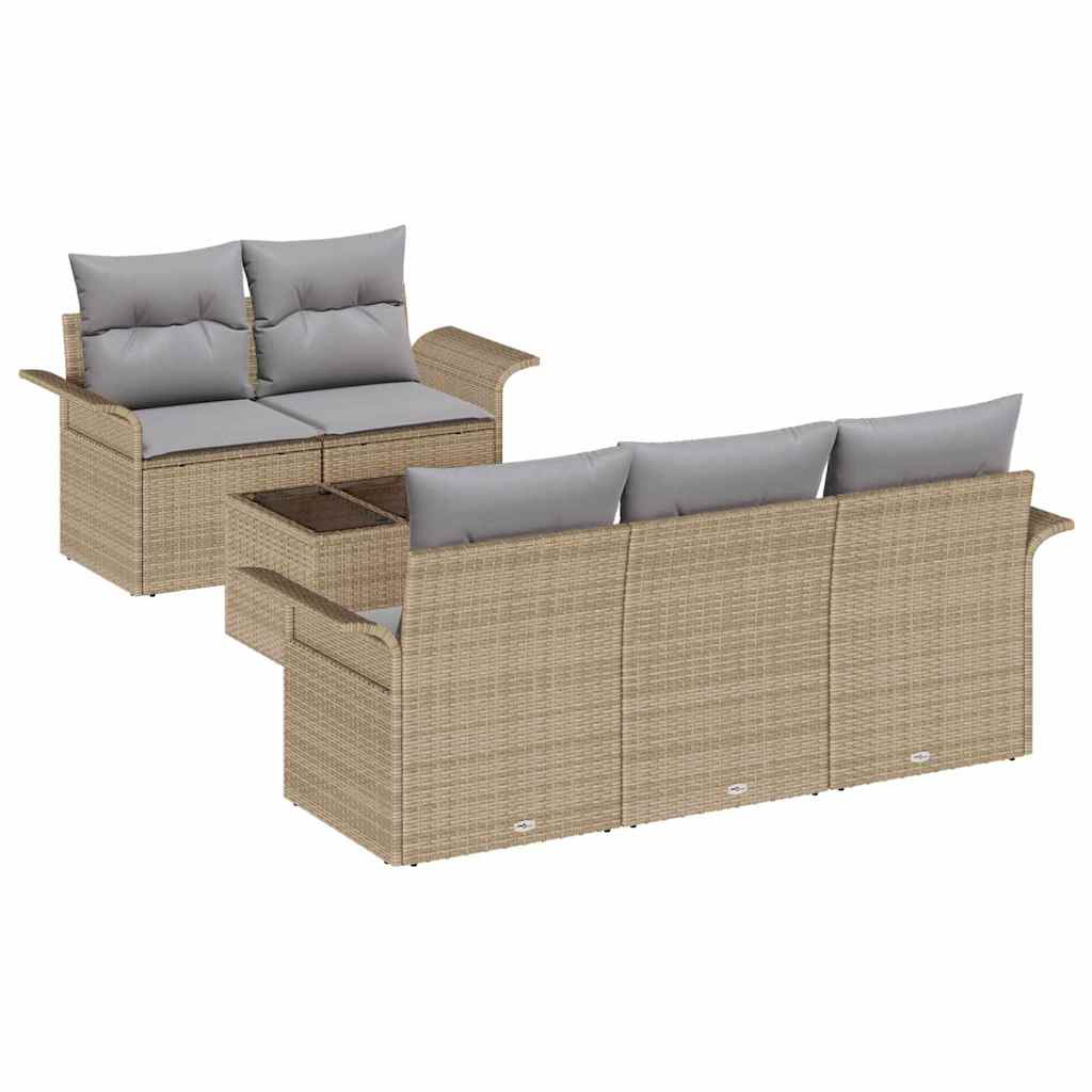 Ensemble de Canapés avec coussin 6 pcs Beige polyrotin