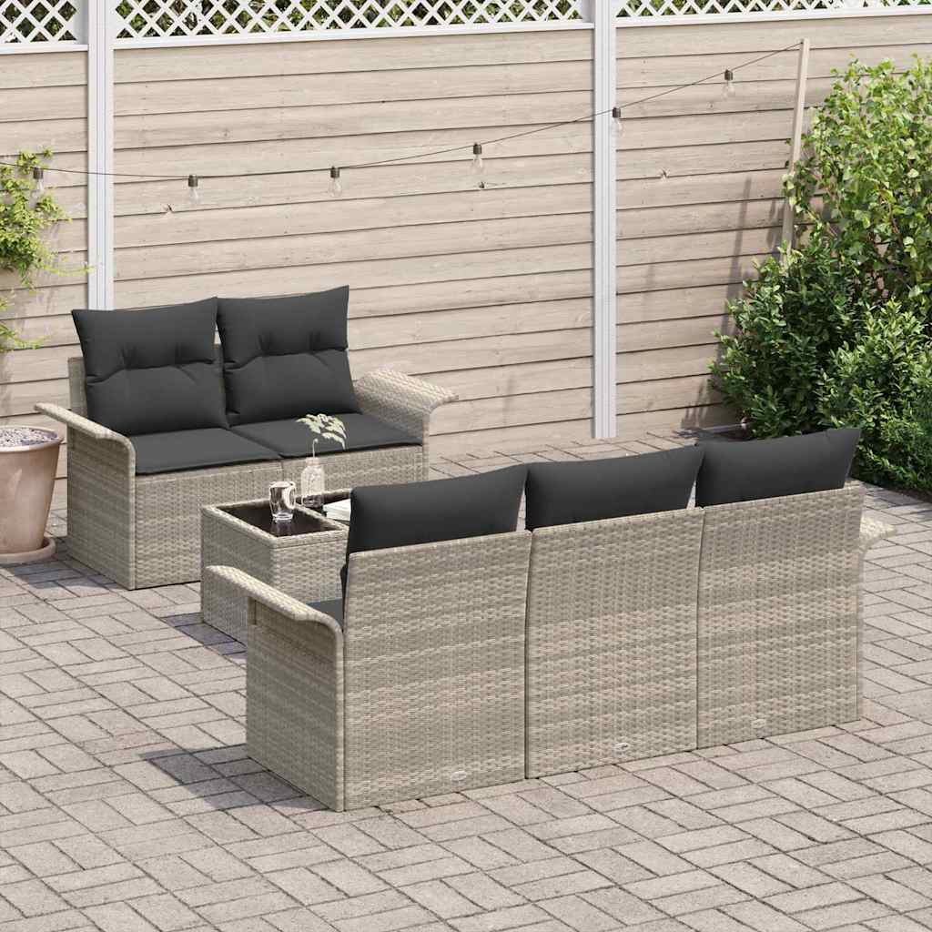 Ensemble de Canapés avec coussin 6 pcs Gris clair polyrotin