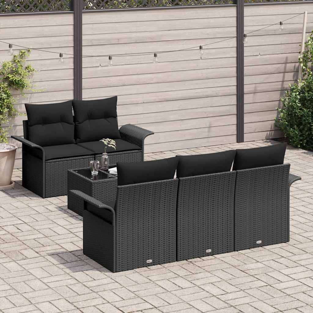 Ensemble de Canapés avec coussin 6 pcs Noir polyrotin