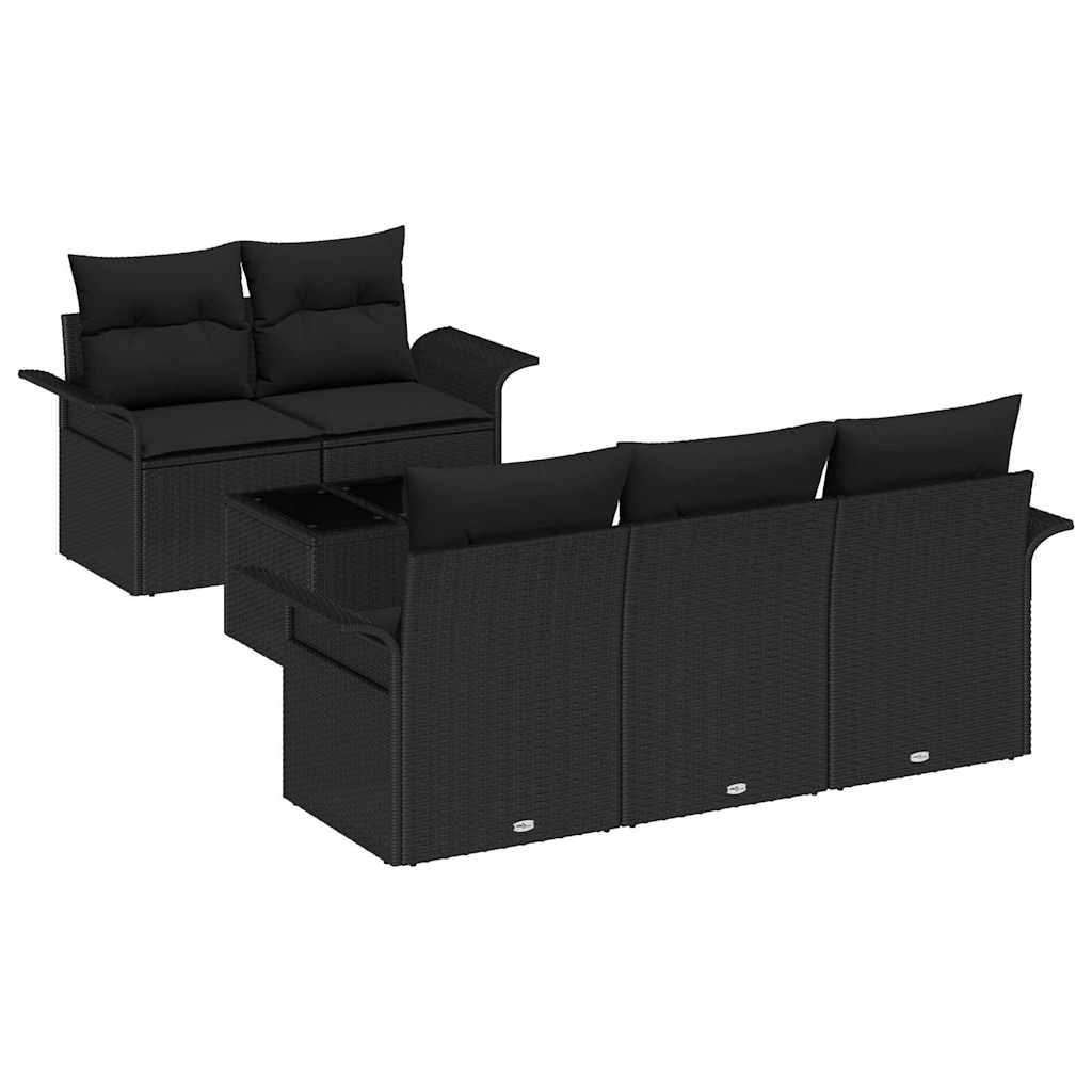 Ensemble de Canapés avec coussin 6 pcs Noir polyrotin