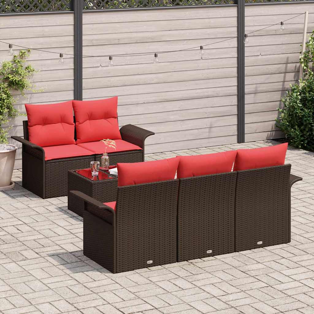 Ensemble de canapé de jardin 6 pcs Marron polyrotin