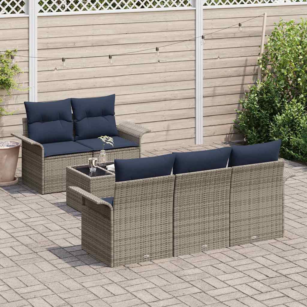 Ensemble de canapé de jardin avec coussin 6 pcs Gris polyrotin