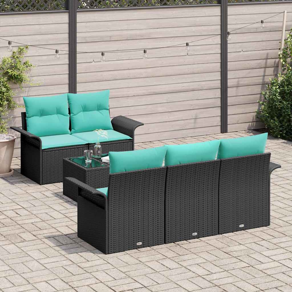 Ensemble de canapé de jardin avec coussin 6 pcs Noir polyrotin