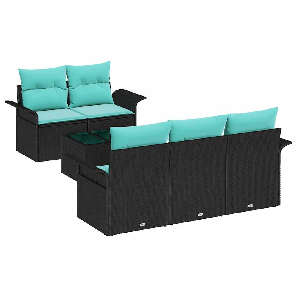 Ensemble de canapé de jardin avec coussin 6 pcs Noir polyrotin