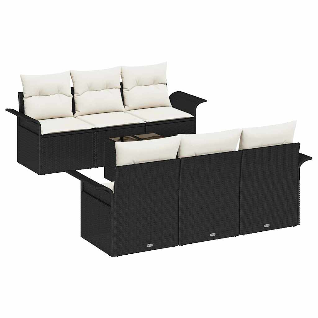 Ensemble de canapé de jardin avec coussin 7 pcs Noir polyrotin