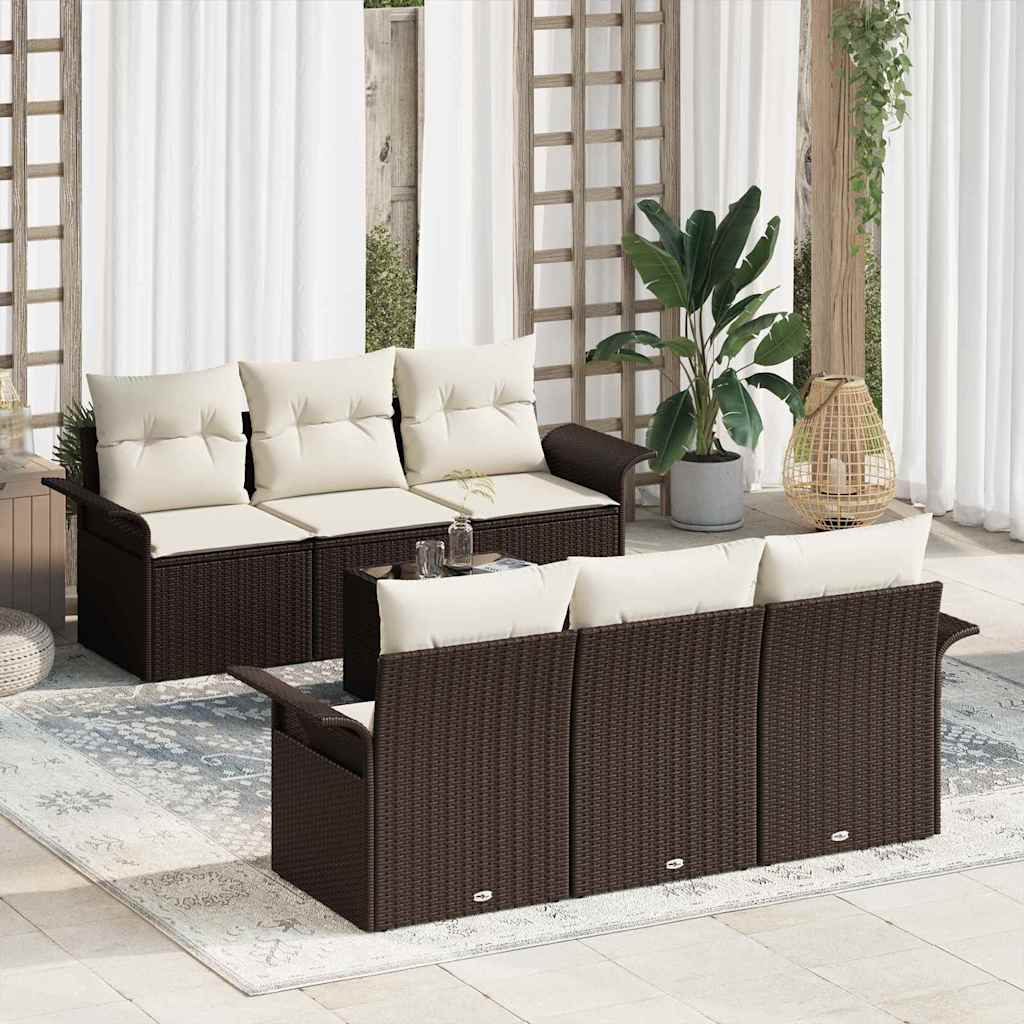 Ensemble de canapé de jardin 7 pcs Marron polyrotin