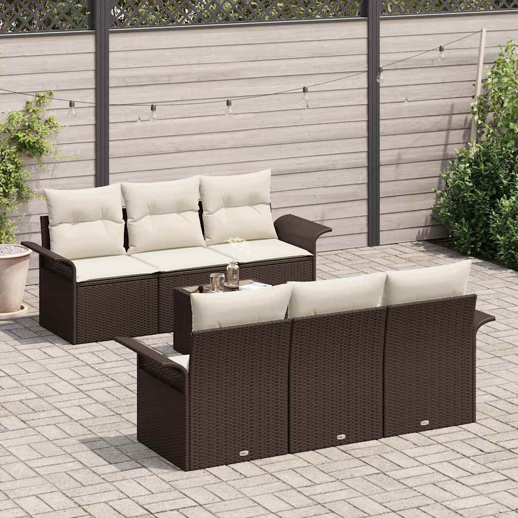 Ensemble de canapé de jardin 7 pcs Marron polyrotin