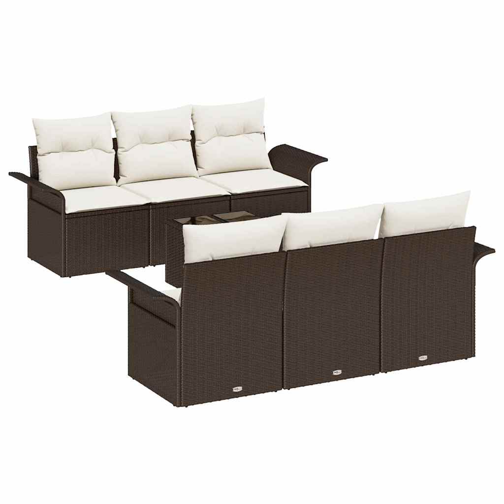 Ensemble de canapé de jardin 7 pcs Marron polyrotin