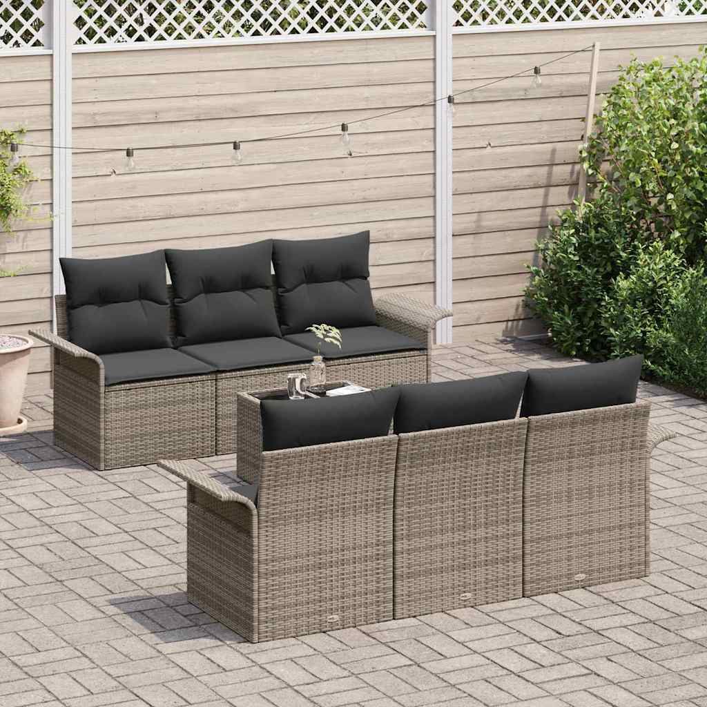 Ensemble de canapé de jardin avec coussin 7 pcs Gris polyrotin