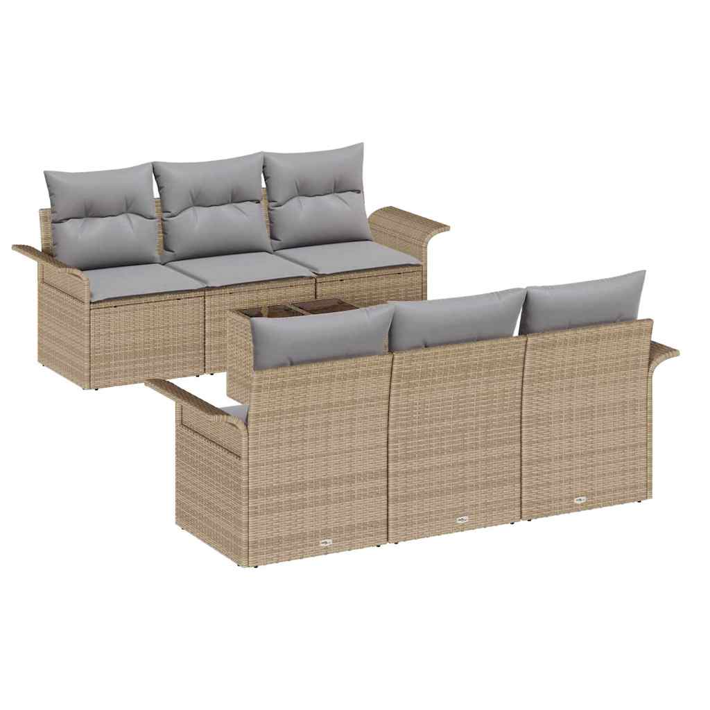 Ensemble de canapé de jardin avec coussin 7 pcs Beige polyrotin