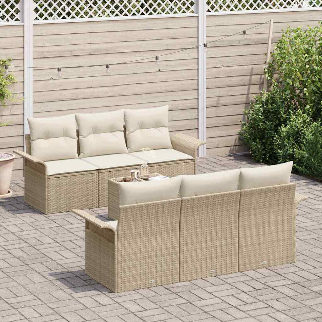 Ensemble de canapé de jardin avec coussin 7 pcs Beige polyrotin