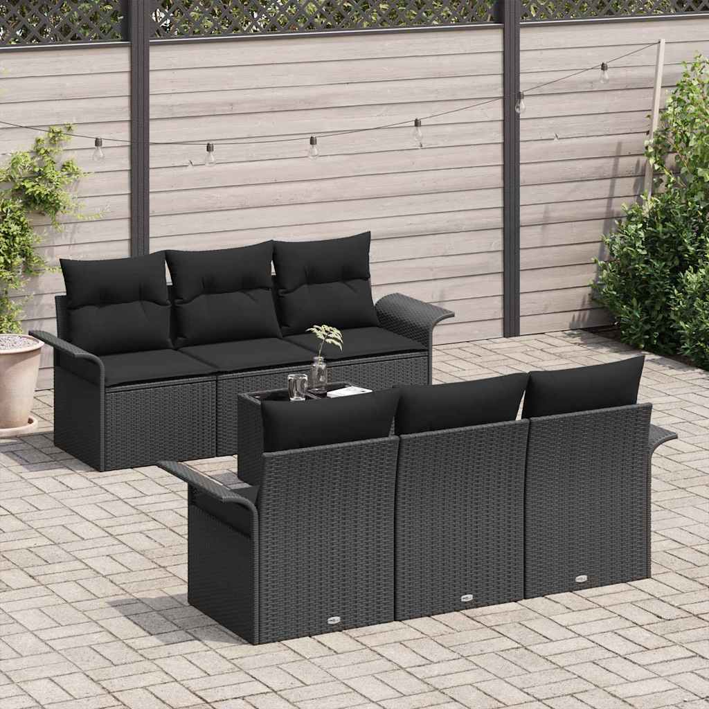 Ensemble de canapé de jardin avec coussin 7 pcs Noir polyrotin