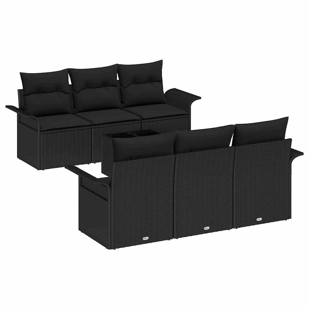 Ensemble de canapé de jardin avec coussin 7 pcs Noir polyrotin
