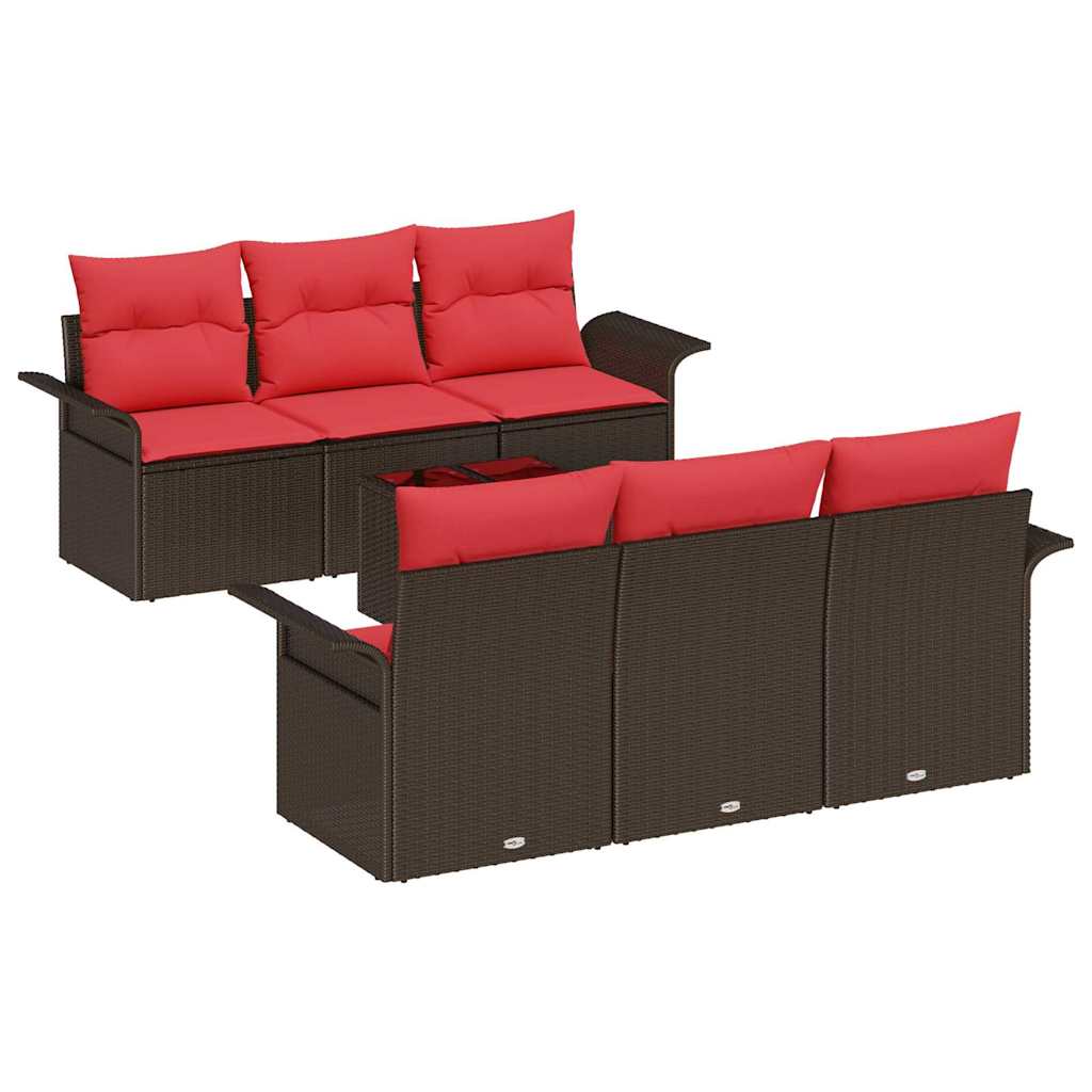 Ensemble de canapé de jardin 7 pcs Marron polyrotin