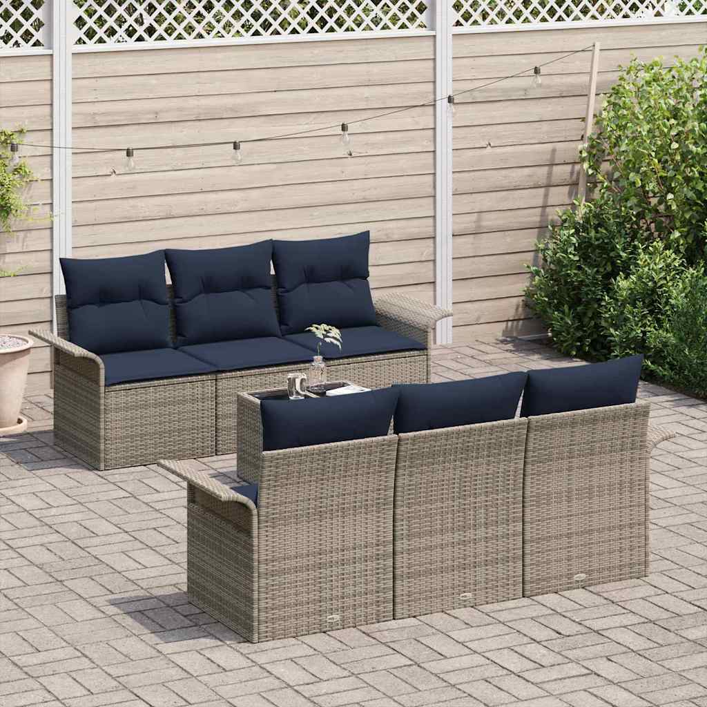 Ensemble de canapé de jardin avec coussin 7 pcs Gris polyrotin