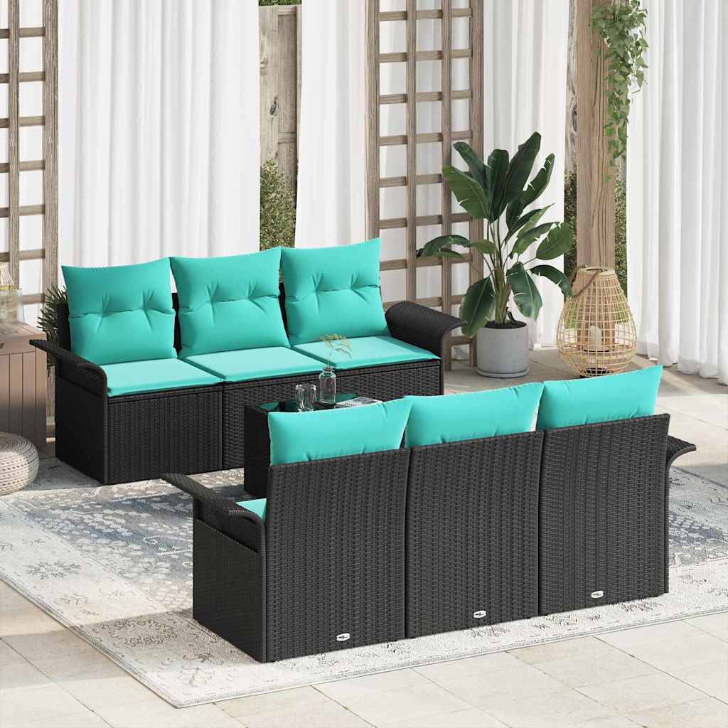Ensemble de canapé de jardin avec coussin 7 pcs Noir polyrotin