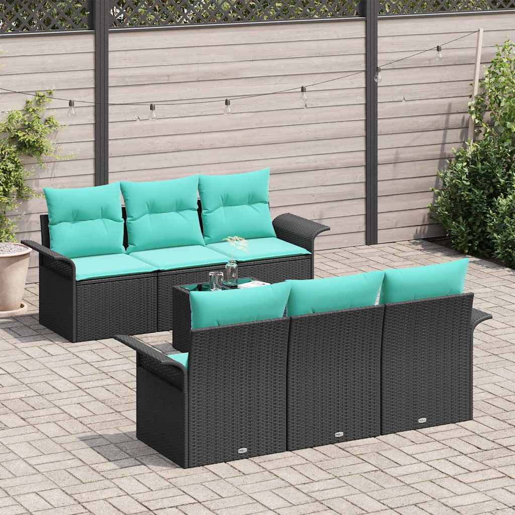 Ensemble de canapé de jardin avec coussin 7 pcs Noir polyrotin