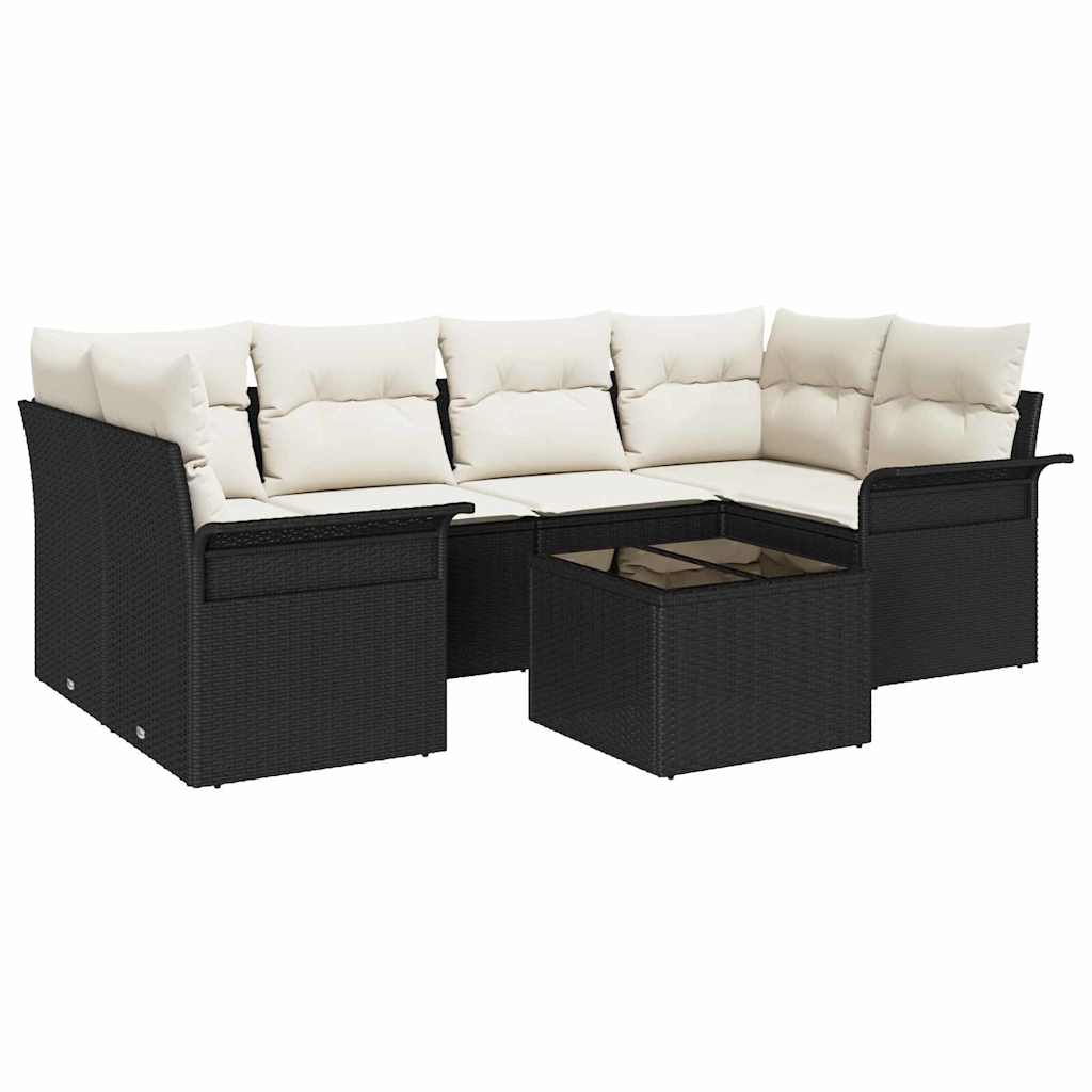 Ensemble de canapé de jardin avec coussin 7 pcs Noir polyrotin