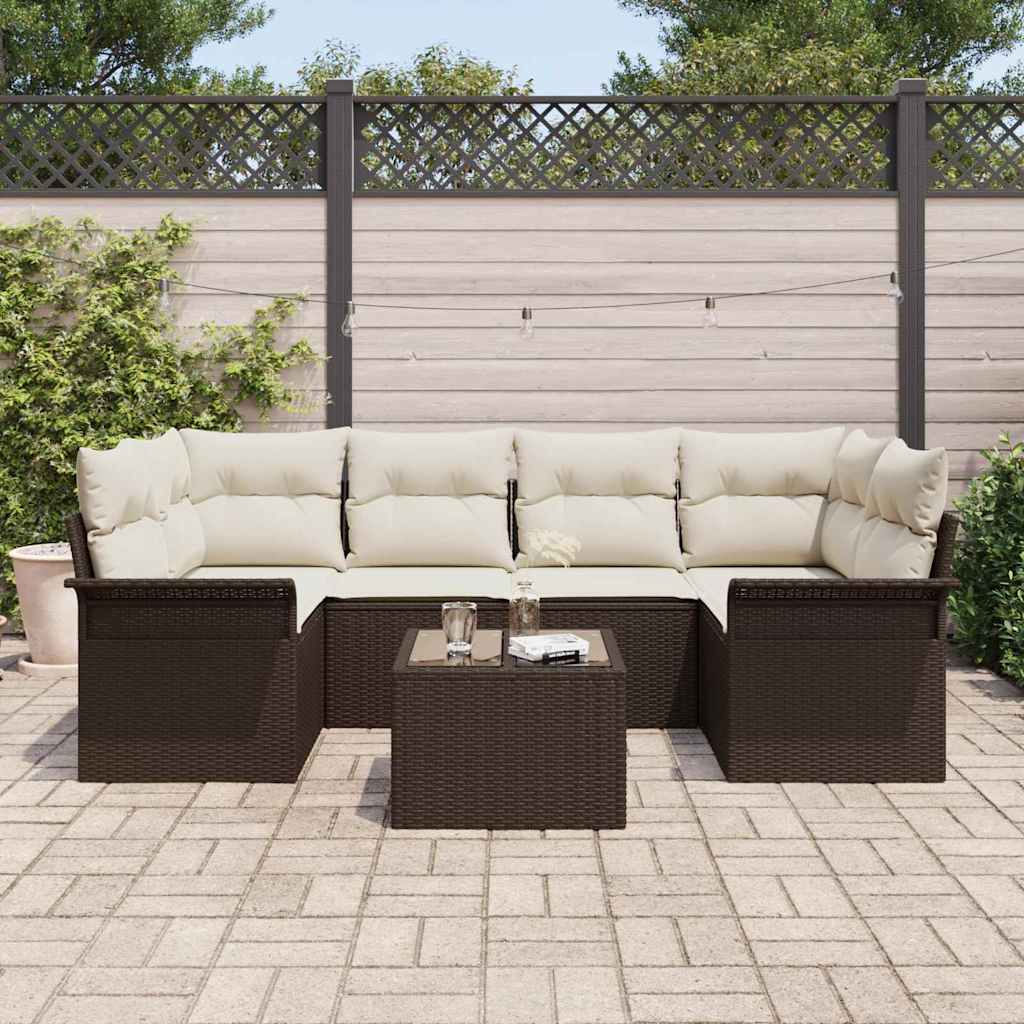 Ensemble de canapé de jardin 7 pcs Marron polyrotin
