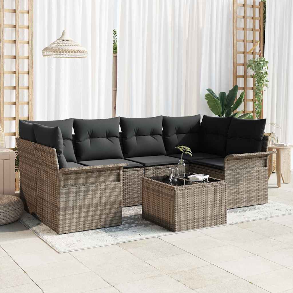 Ensemble de canapé de jardin 7 pc Gris polyrotin