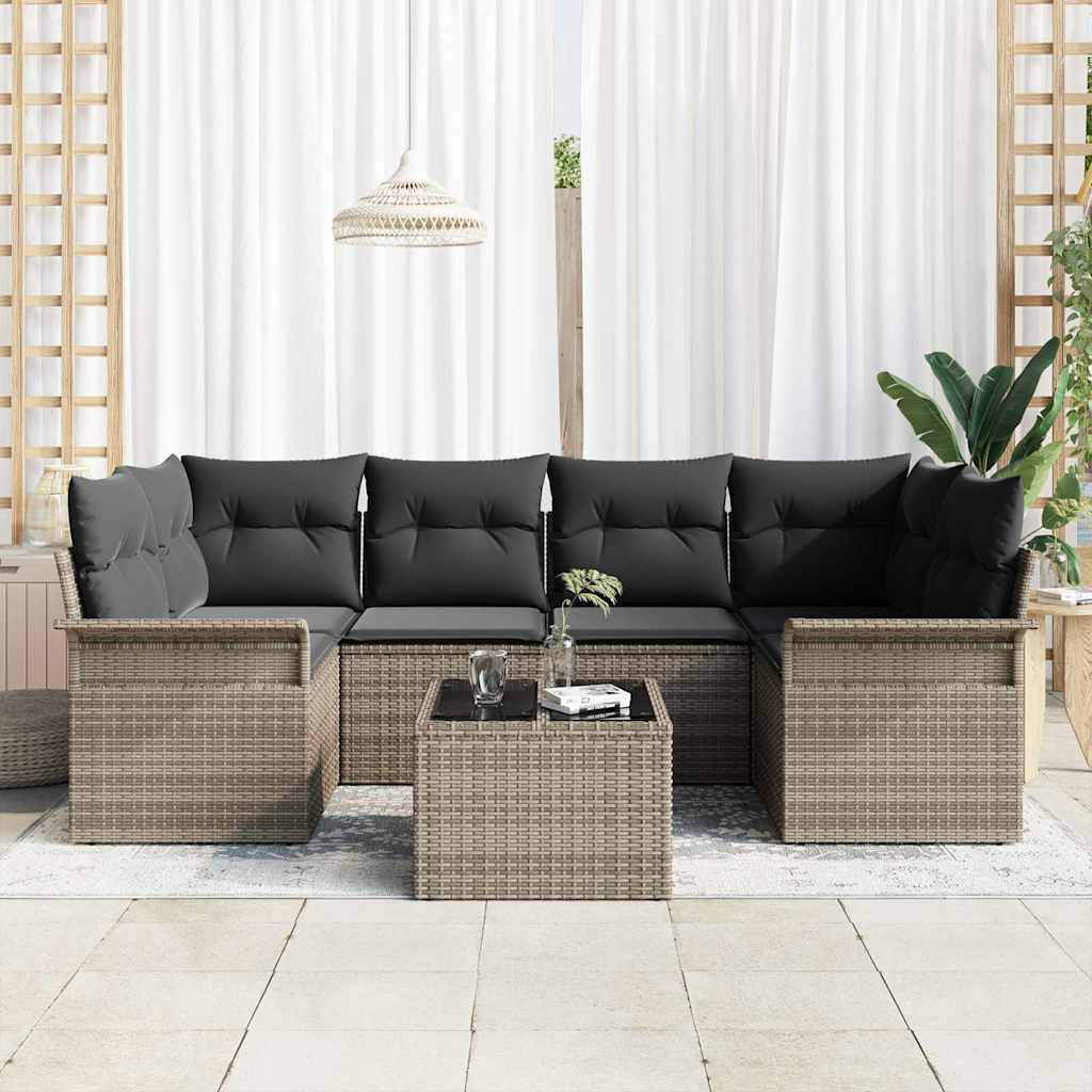 Ensemble de canapé de jardin 7 pc Gris polyrotin