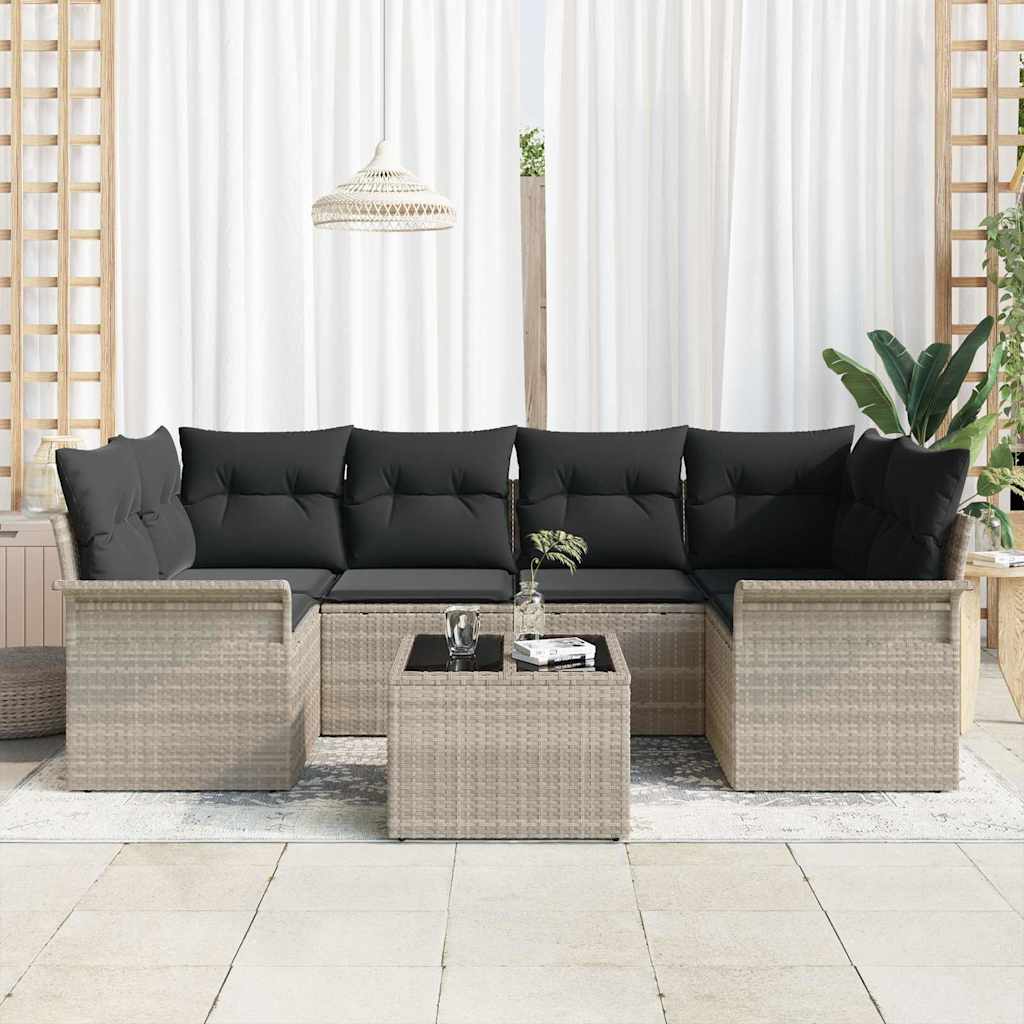 Ensemble de canapé de jardin 7 pcs Gris clair polyrotin