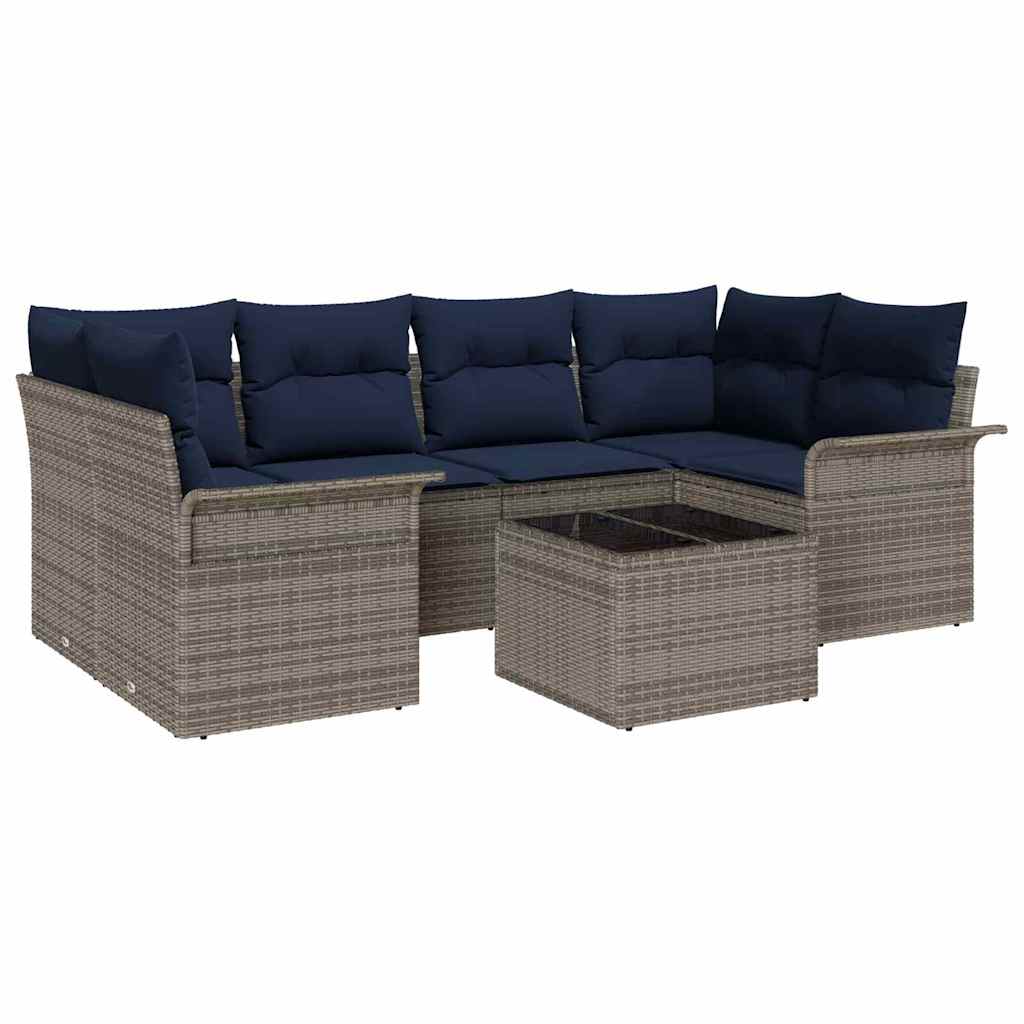 Ensemble de canapé de jardin avec coussin 7 pcs Gris polyrotin