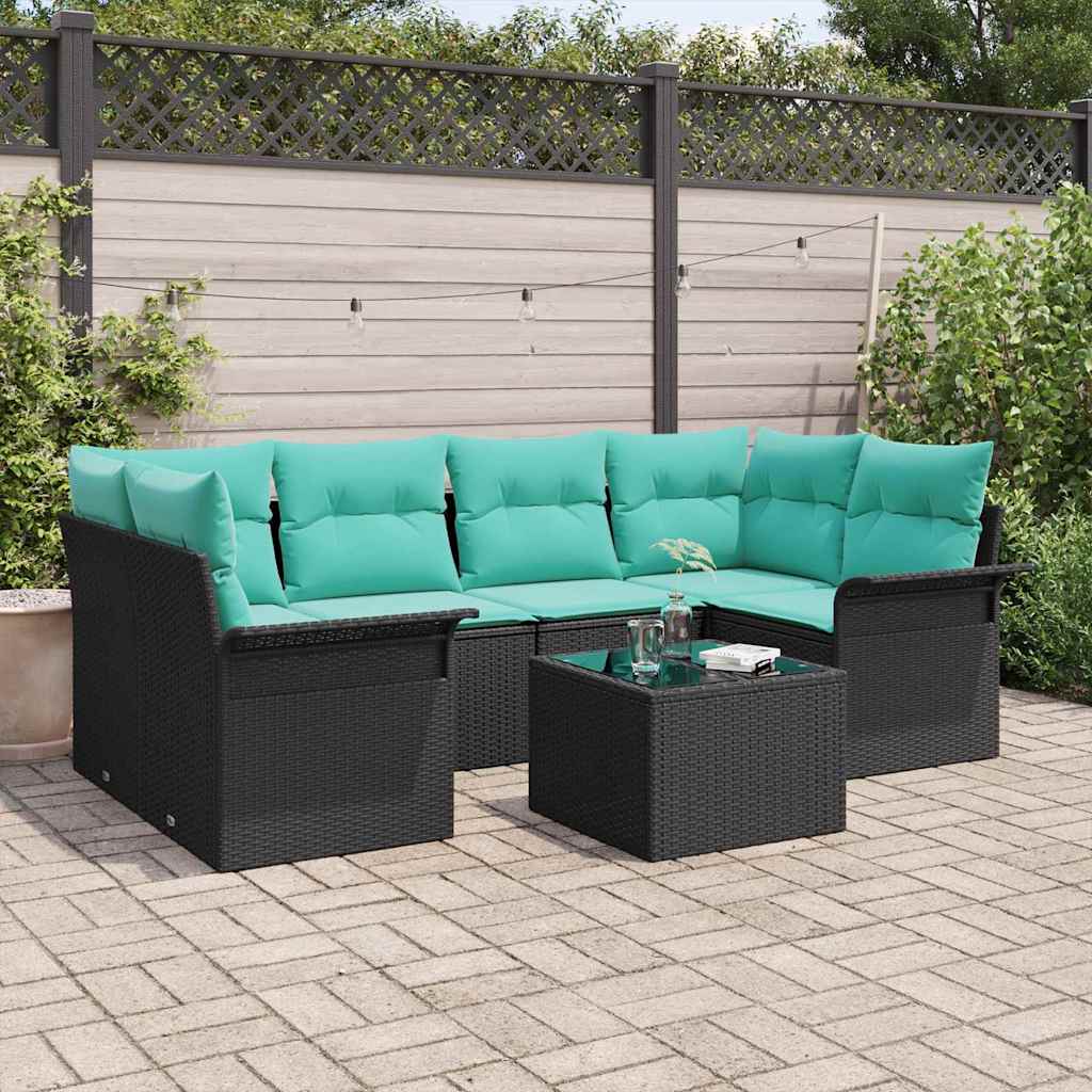 Ensemble de canapé de jardin avec coussin 7 pcs Noir polyrotin