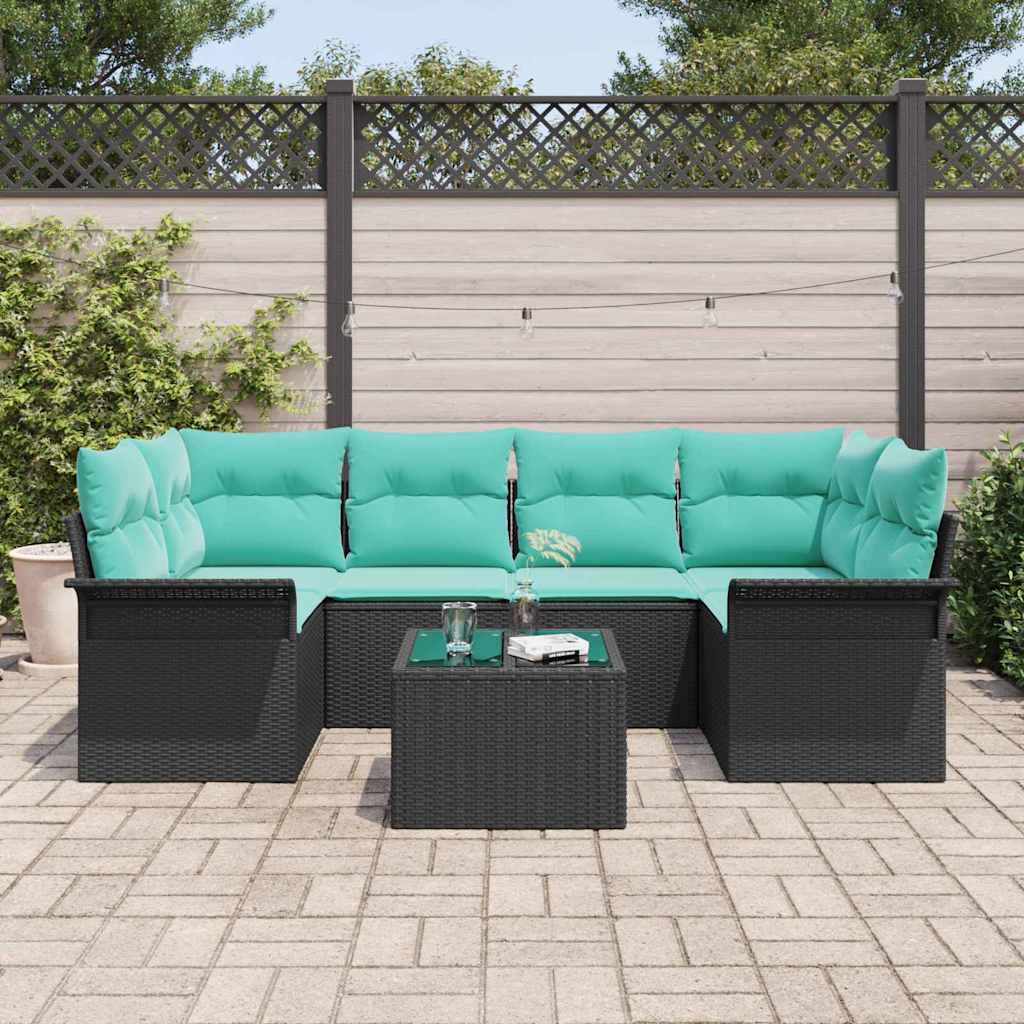 Ensemble de canapé de jardin avec coussin 7 pcs Noir polyrotin
