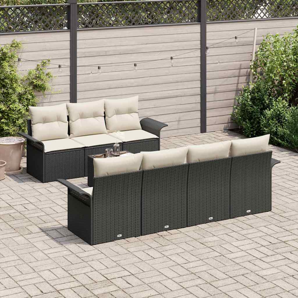 Ensemble de canapé de jardin avec coussin 8 pcs Noir polyrotin