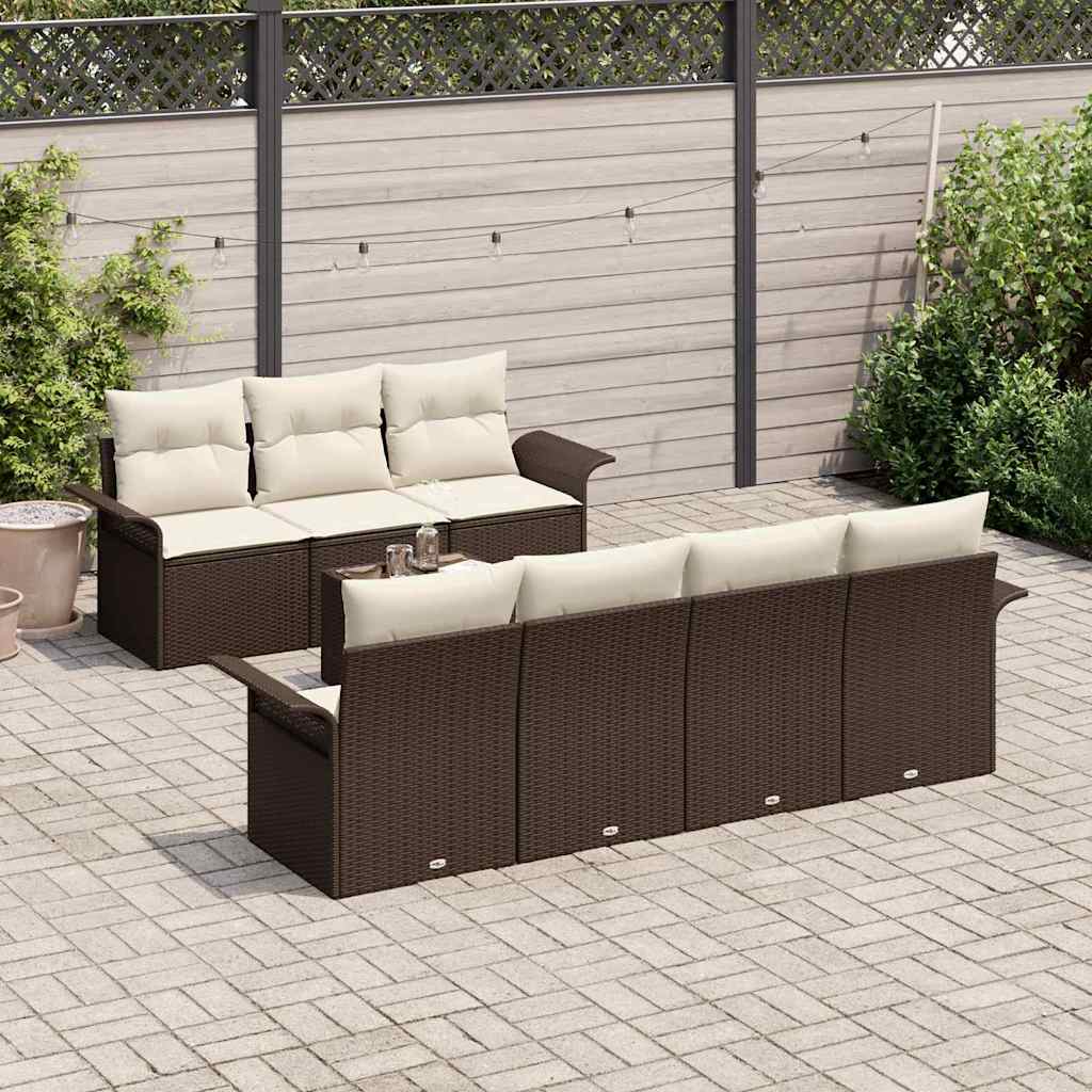Ensemble de canapé de jardin 8 pcs Marron polyrotin