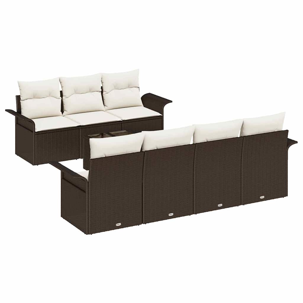 Ensemble de canapé de jardin 8 pcs Marron polyrotin