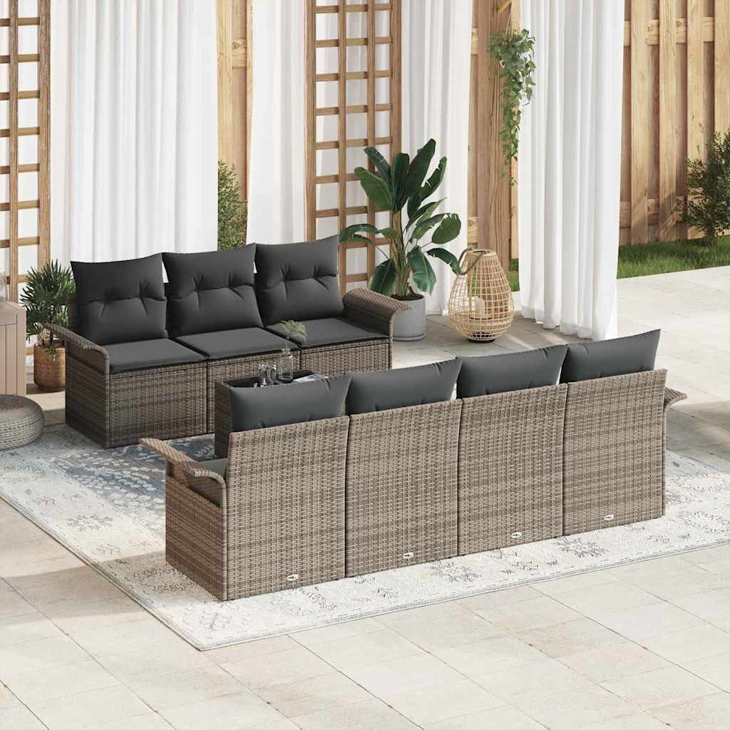 Ensemble de canapé de jardin avec coussin 8 pcs Gris polyrotin