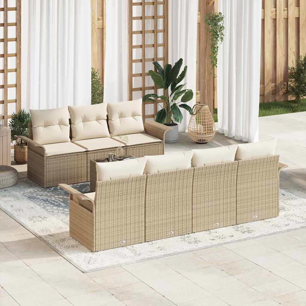 Ensemble de canapé de jardin avec coussin 8 pcs Beige polyrotin