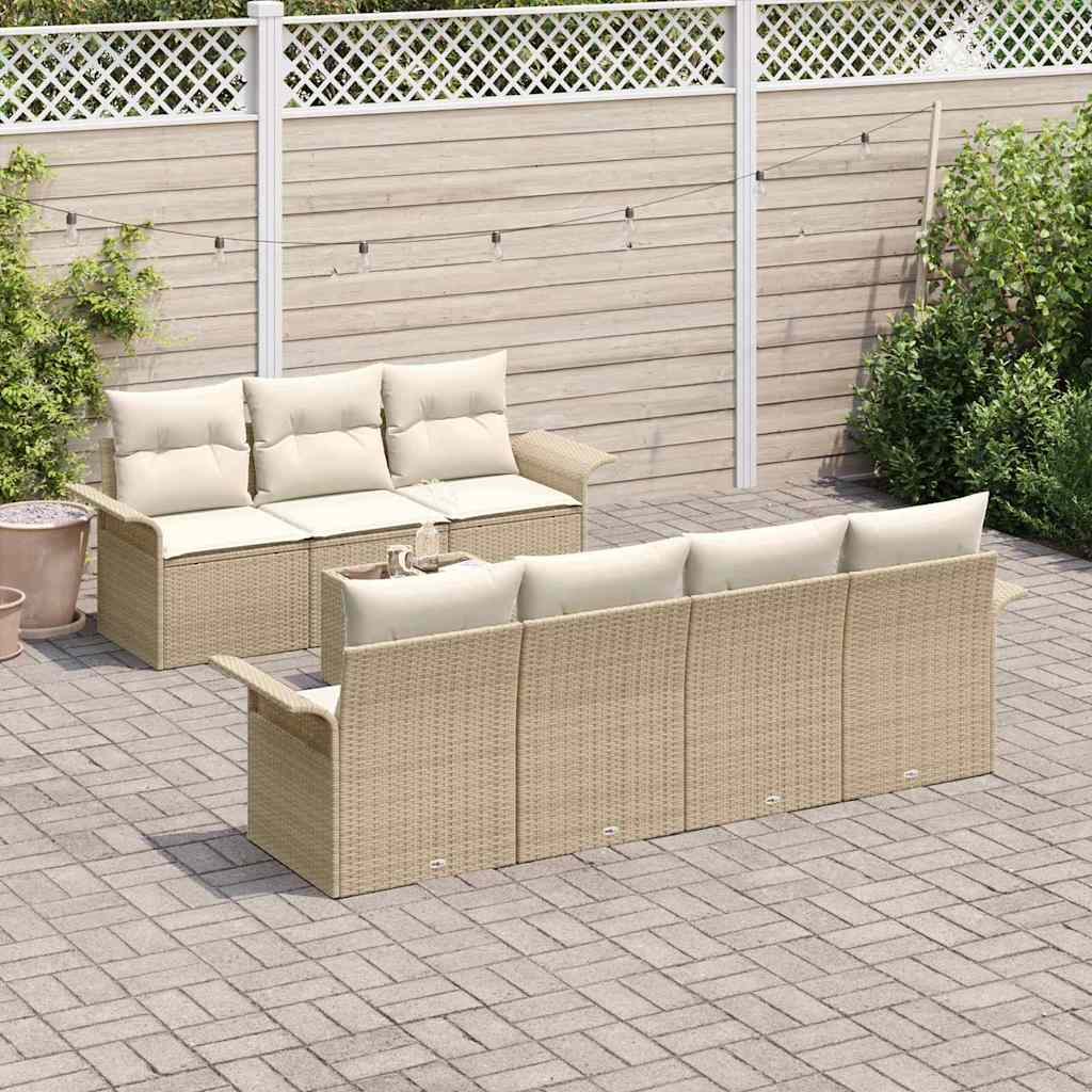 Ensemble de canapé de jardin avec coussin 8 pcs Beige polyrotin