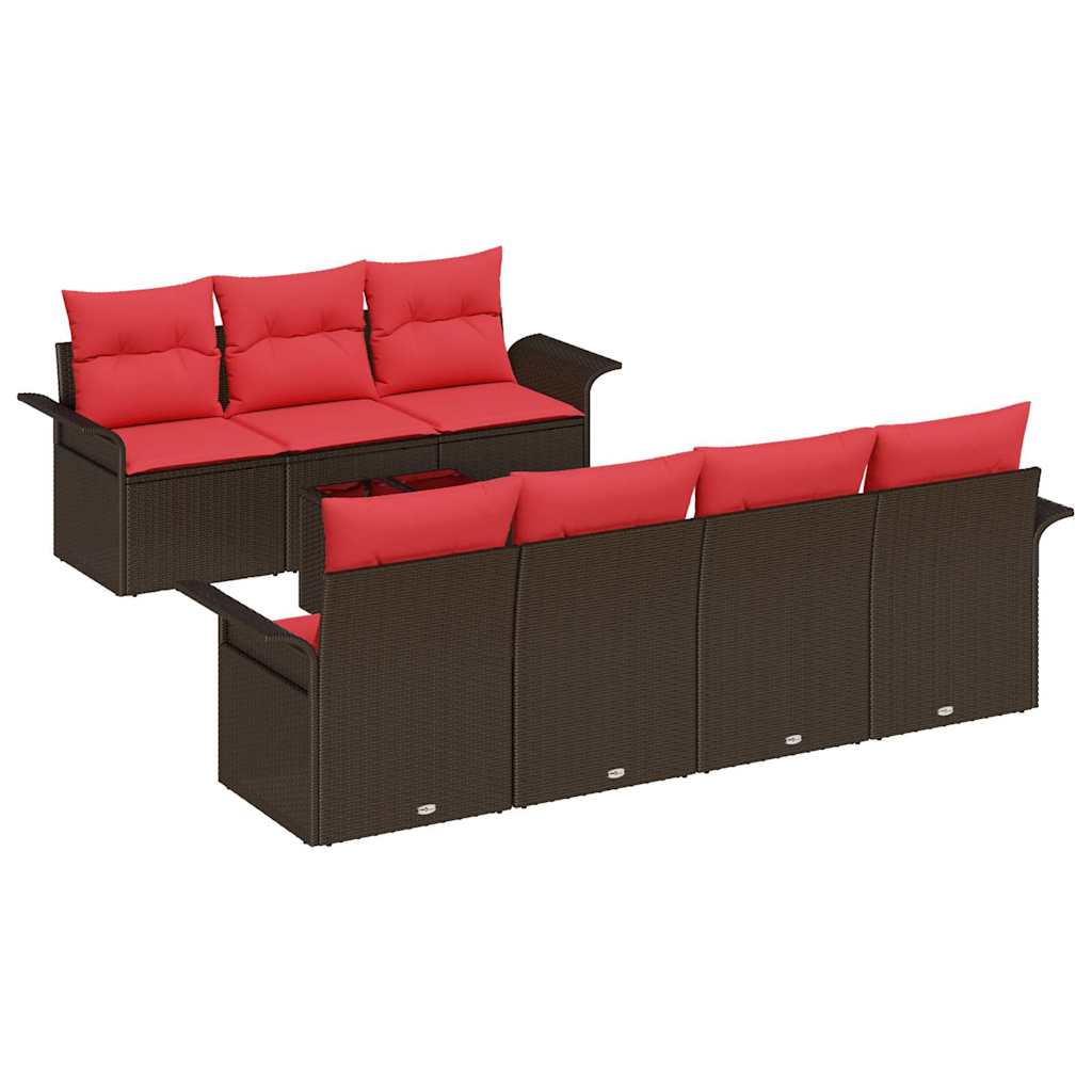 Ensemble de canapé de jardin 8 pcs Marron polyrotin