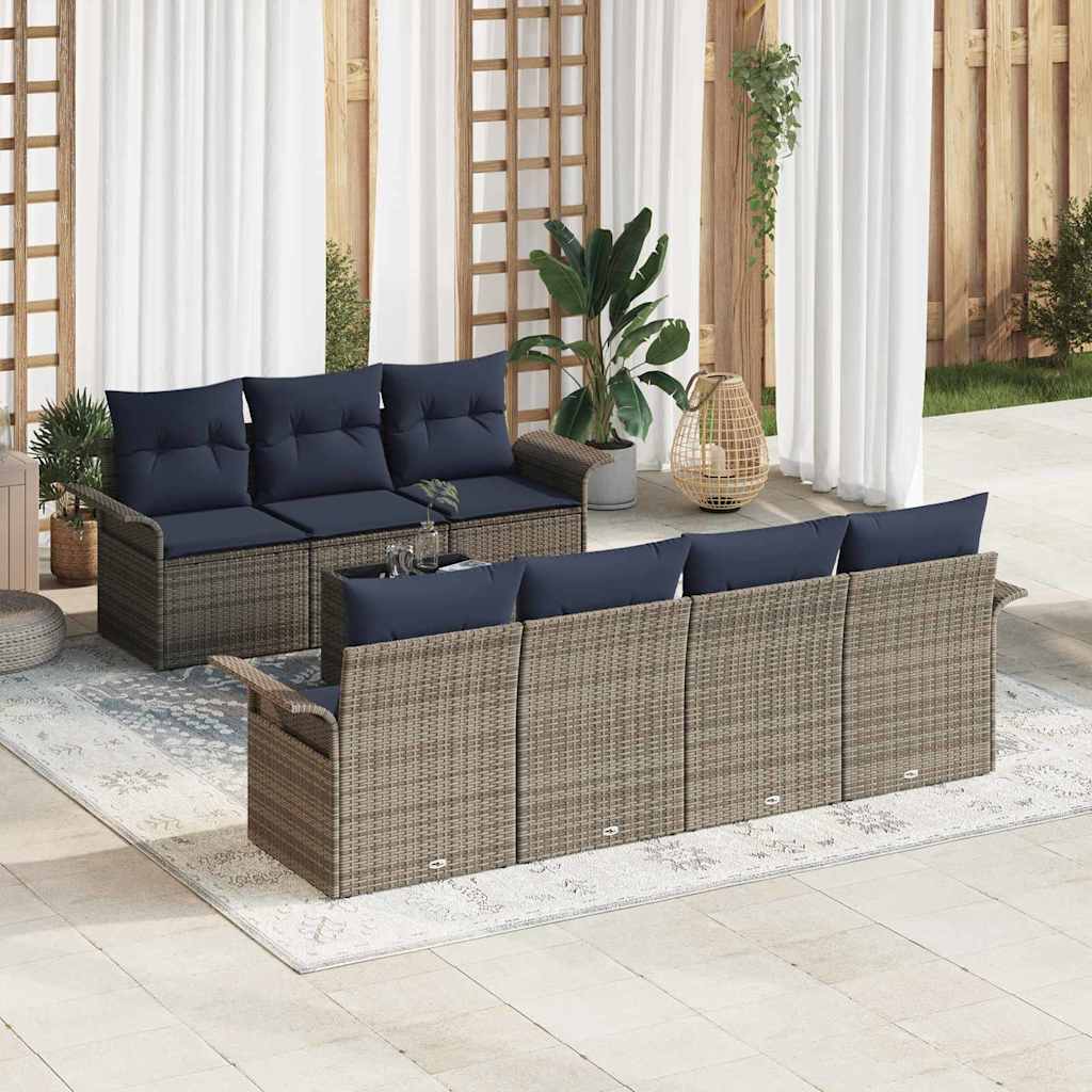 Ensemble de canapé de jardin avec coussin 8 pcs Gris polyrotin
