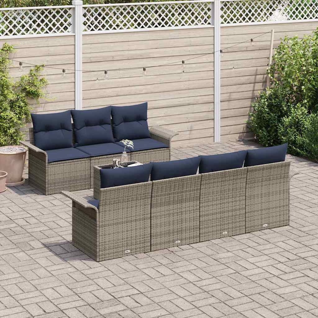 Ensemble de canapé de jardin avec coussin 8 pcs Gris polyrotin